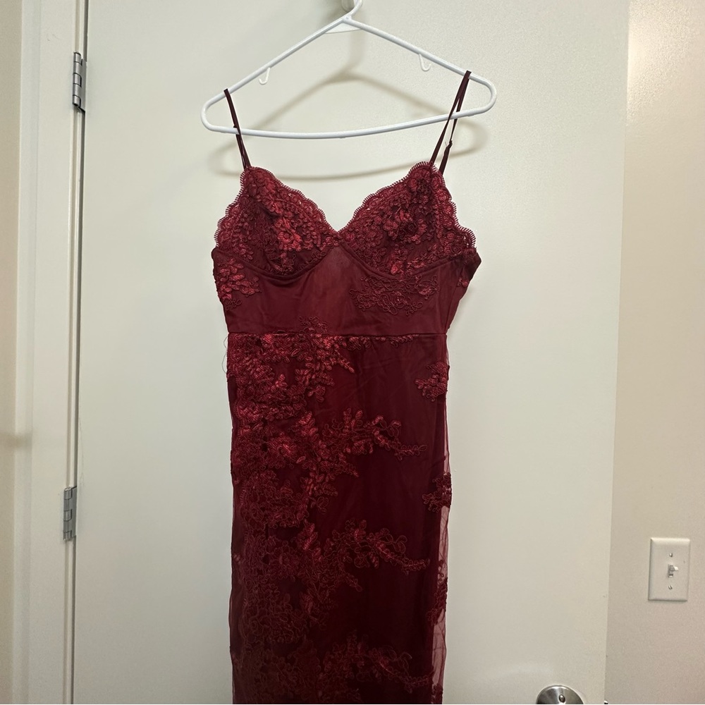 Fashion Nova Burgundy Red Maroon Floral Mesh Maxi Dress